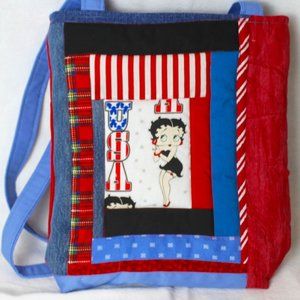 Betty Boop Patriot Tote Bag Purse, Lined, Zippered Pocket & Open Interior Pocket